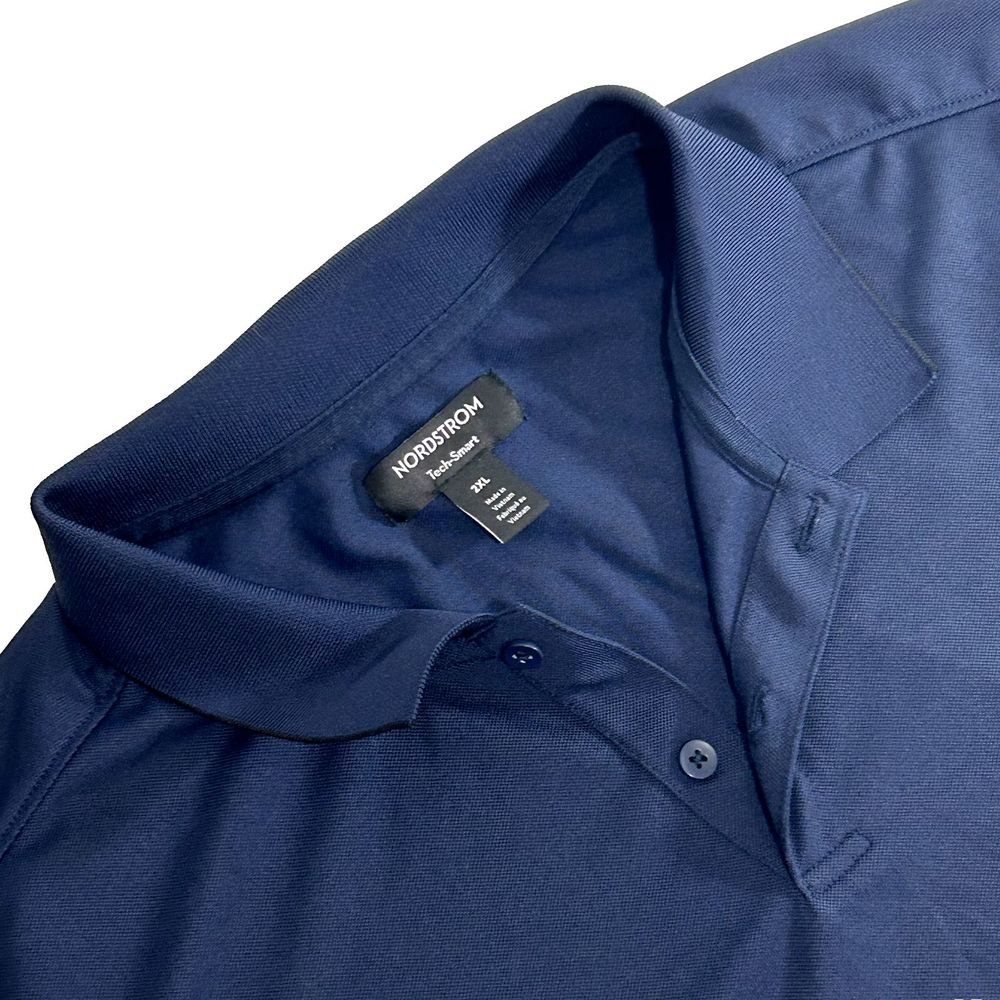 Nordstrom Mens Shop 2XL Tech Smart Polo‎ Shirt Short Sleeve Navy Blue Two Button